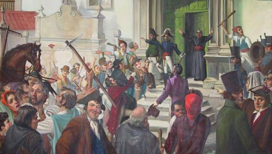 Alzamiento anti-napoleónico de Bragança (11-VI-1808). Figuración al óleo de Raúl Preto Pacheco (1956)