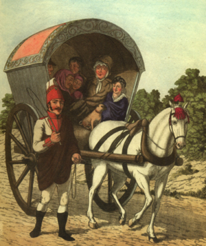 Carrito de damas con perro y soldado español en Hamburgo (Expedición La Romana), por los Hermanos Shur