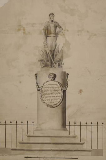 Proyecto de monumento pontevedrés a Joaquín Miranda Gayoso de Aldao, conde de San Román. Nunca llegó a realizarse. Diseño de Alcoberro. Museo de Pontevedra