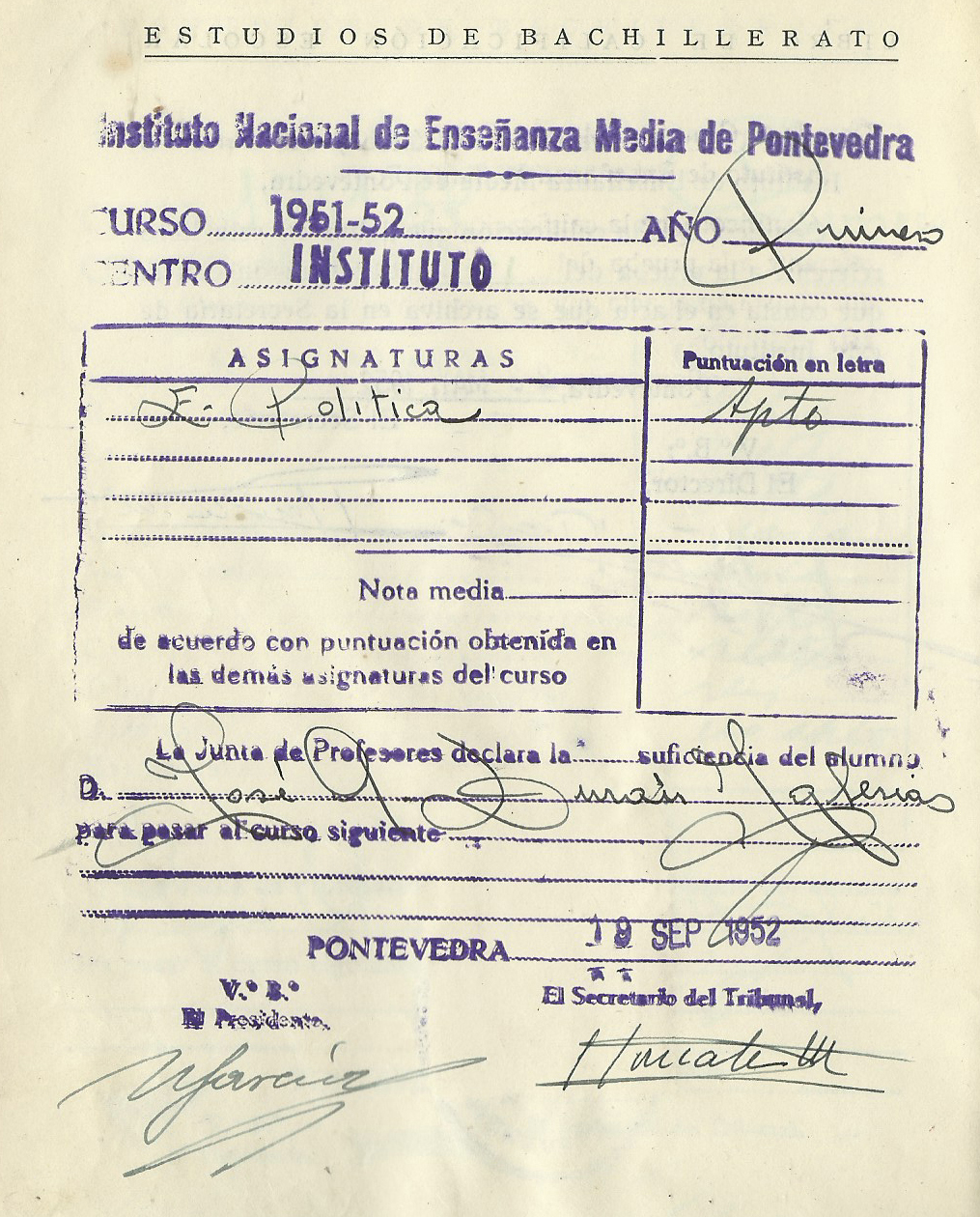 Apto en “Educación Política”, pero en septiembre