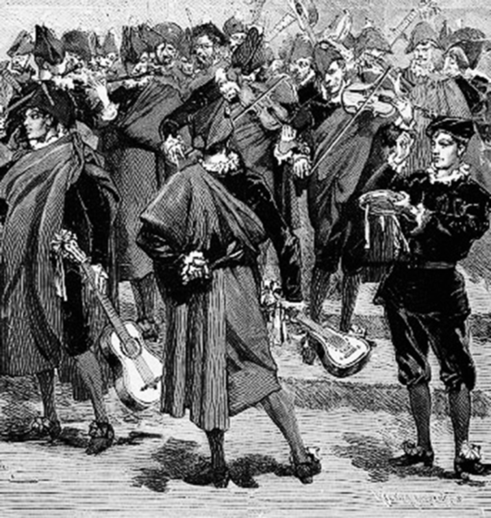 El éxito de la fusión de las estudiantinas, sumadas al Carnaval, tuvo enorme repercusión y rompió fronteras. En la imagen, una tuna española animando el carnaval de París dos años más tarde, en 1878 (Le Monde Illustré, 16-III) tuna vicenti